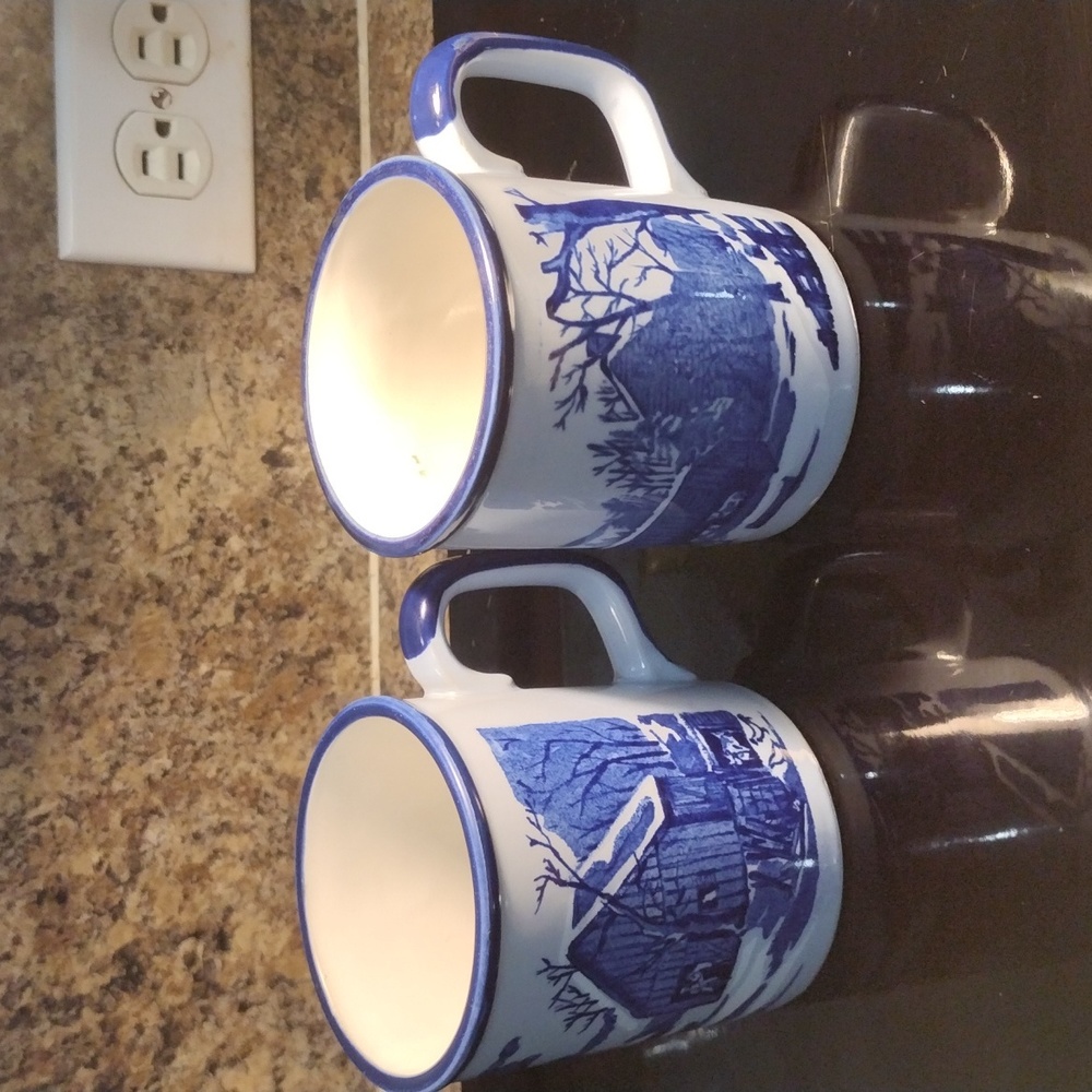 Currier & Ives Blue Winter Mugs